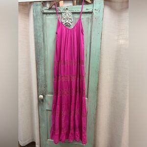 NWT Guadalupe Designs Paola Maxi Cotton Dress Fuchsia Small